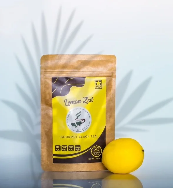 Refreshing Lemon Zest Gourmet Black Tea with black tea leaves and lemon peel