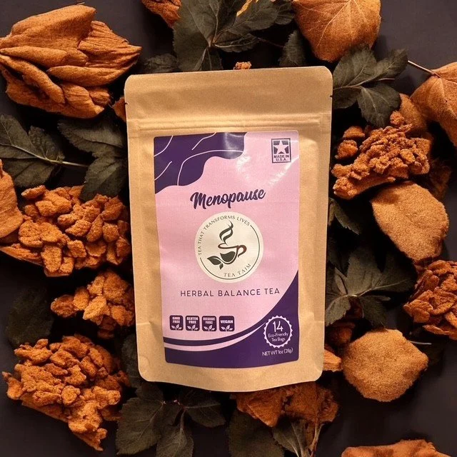 Menopause herbal tea with black cohosh root, red clover, and peach flavor